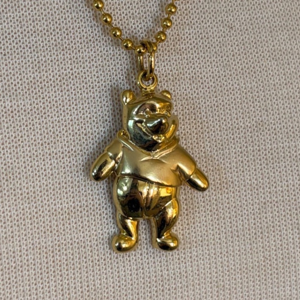 Disney Winnie the Pooh Gold Tone Pendant Necklace 24 Inch Ball Chain